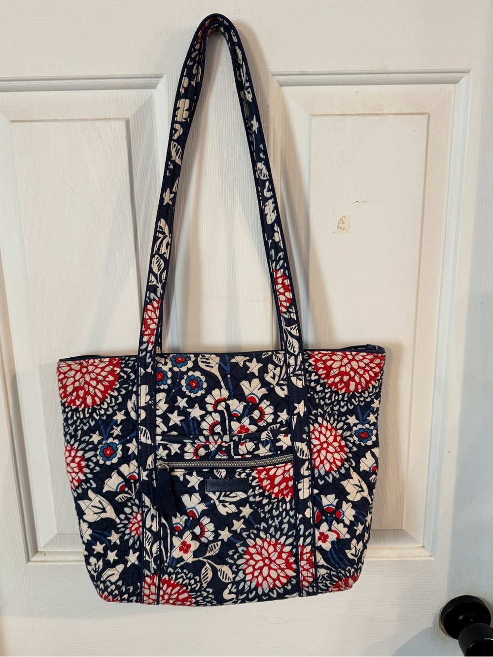 Vera Bradley Navy Floral Quilted Shoulder Tote with Red Accents
